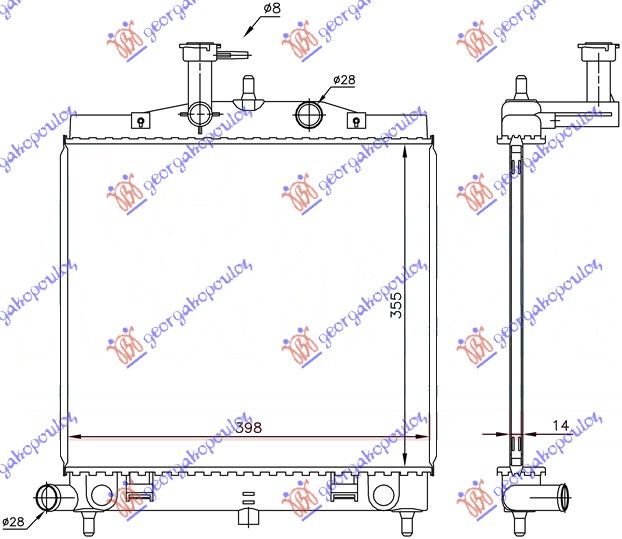 Hladnjak motora 1.0-1.1 benzin (355x395) (NRF)