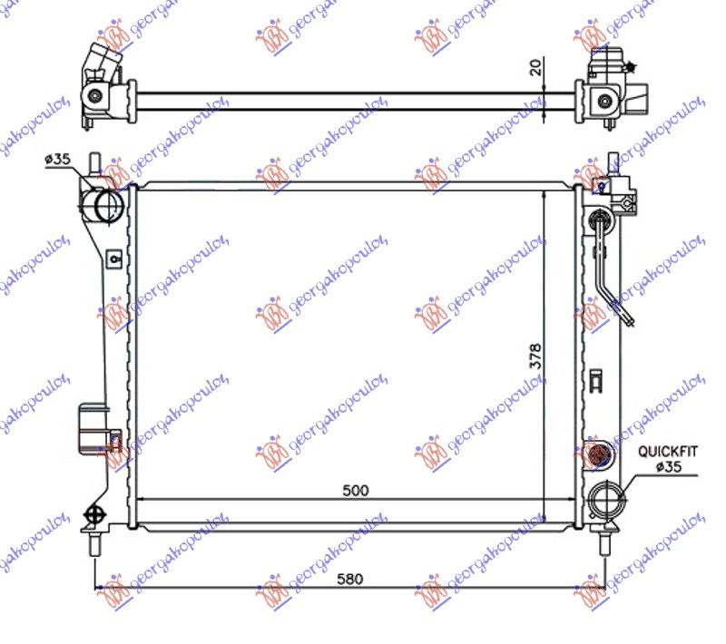 Hladnjak motora 1.2-1.4-1.6i benzin automatik (500x380x26) (VALEO)