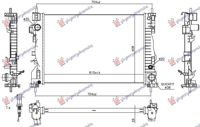Hladnjak motora 1.4 TURBO (120) (61x40.5x2.6) (MARELLI)