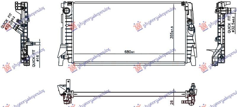 Hladnjak motora 1.5-1.6-3.0 (118i/120i/125i/135i-M) benzin/2.0 (120d/125d) dizel. automatski (600x334x32)
