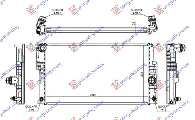 Hladnjak motora 1.5-2.0-3.0 (118i/125i N20 motor/135i) benzin. automatski (600x334x32) (KOYO)