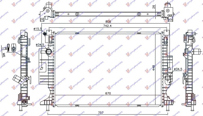 Hladnjak motora 1.5 EcoBoost benzin - 2.0 TDCi 2015- (670x448x26) (VALEO)
