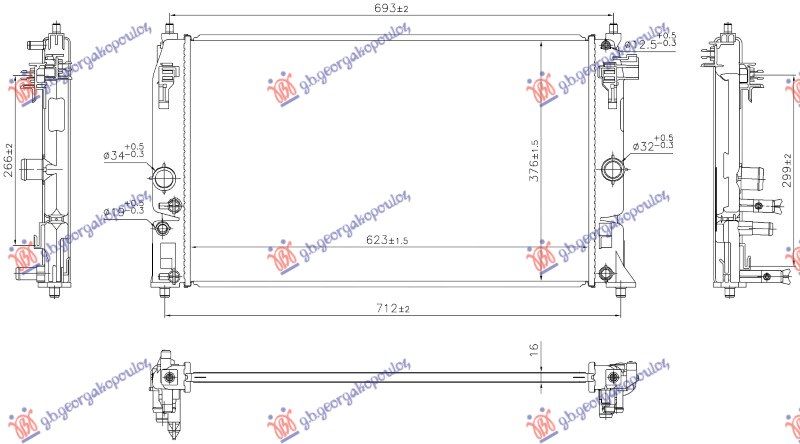 Hladnjak motora 1.5 hibrid/benzin (625x376x16)