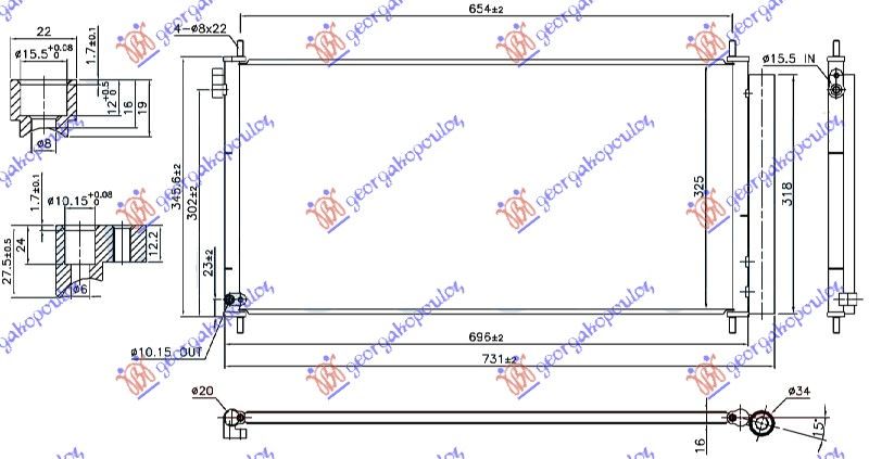 Hladnjak klime 2.0 D4D dizel (696x325x16) (NRF)