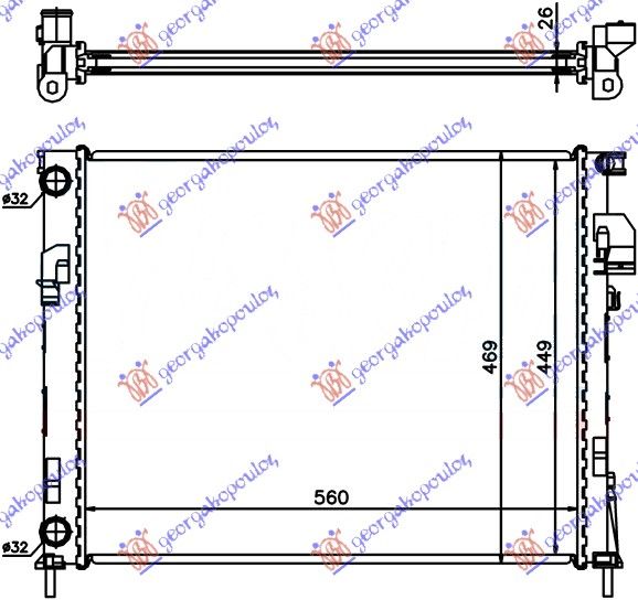 Hladnjak motora 2.0i benzin - 1.9 DTi dizel (560x450x23) (lemljeni) (NRF)