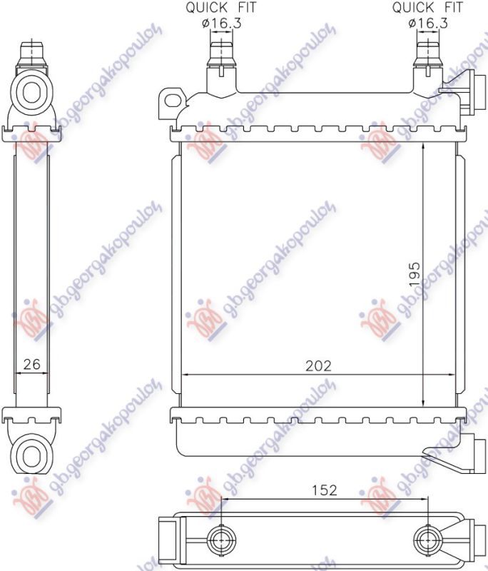 Dodatni hladnjak motora 1.5-2.0 benzin (202x195) (NRF)