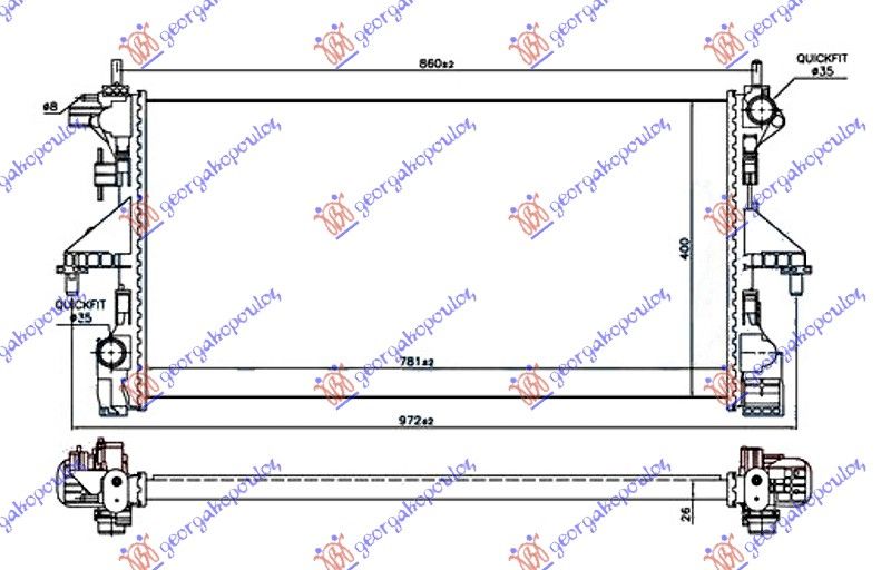 Hladnjak motora 2.3 JTD dizel sa klimom. ručni (780x390) (motor F1AE3481G) (NRF)