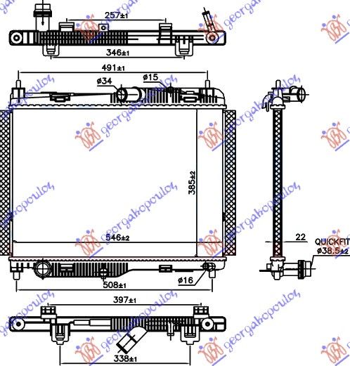 Hladnjak motora 1.0 EcoBoost benzin automatik (385x545x22) (NRF)