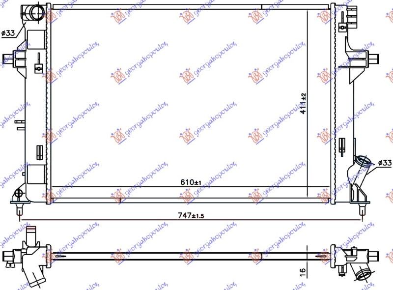 Hladnjak motora 1.4-1.6 MPI benzin. ručni (610x411x16) (NRF)