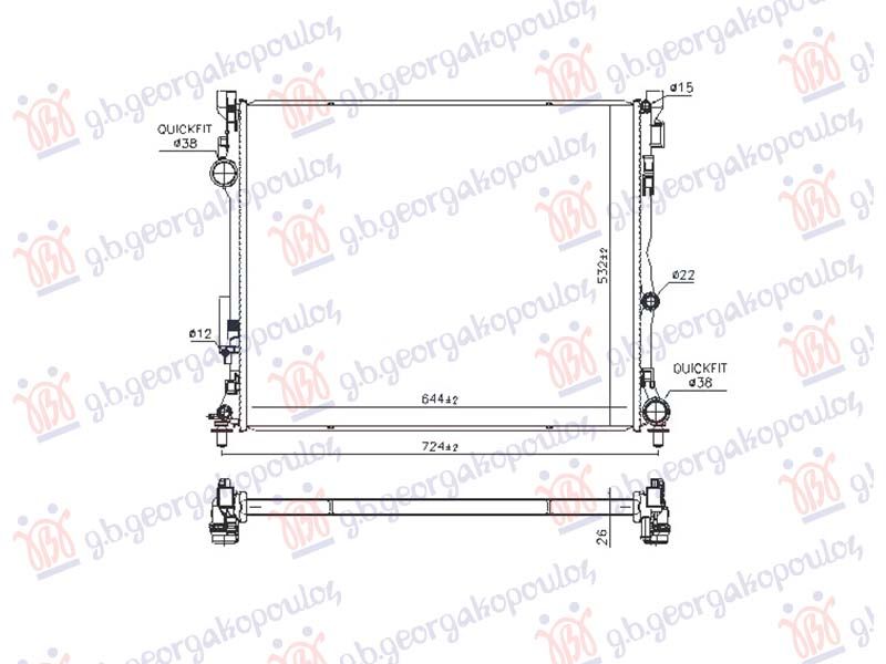 Hladnjak motora 2.0-3.0 benzin/hibrid - 2.0-2.9 dizel/hibrid (645x523x26) (VALEO)