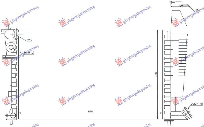 Hladnjak motora 1.4-1.6-1.8 sa/bez klime (610x377x23) (sa sigurnosnom žicom) (MARELLI)
