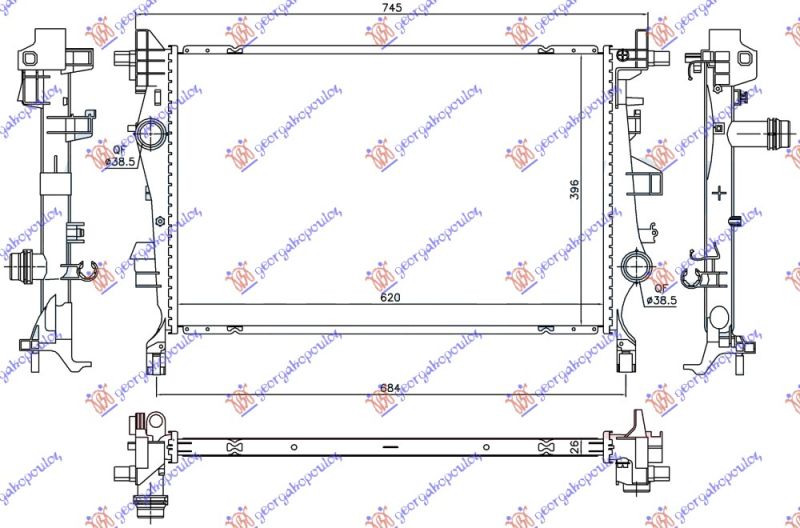 Hladnjak motora 2.0 MJTD dizel. ručni/automatski (620x396x26) (NRF)