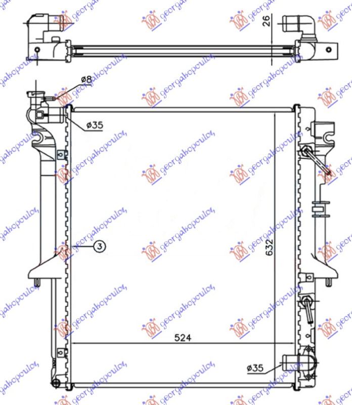 Hladnjak motora 2.5 T.D.. automatski (525x635x26) (NRF)