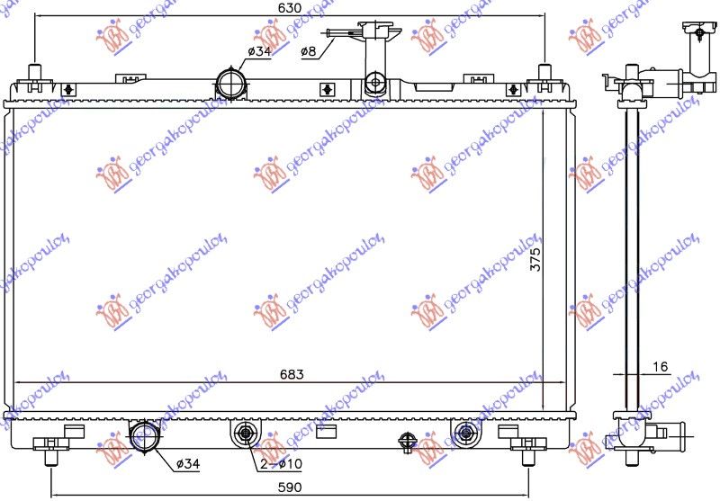 Hladnjak motora 1.6 benzin. automatski (375x697x16) (NRF)
