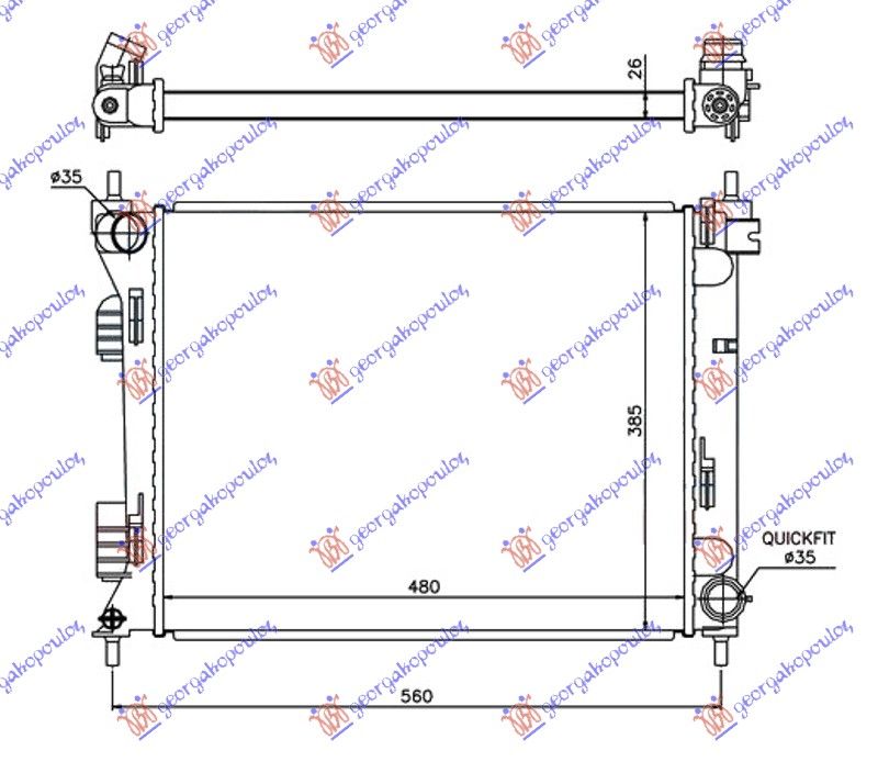 Hladnjak motora 1.1-1.4 CRDi dizel. ručni (480x380x26) (proizvedeno u Indiji) (NRF)