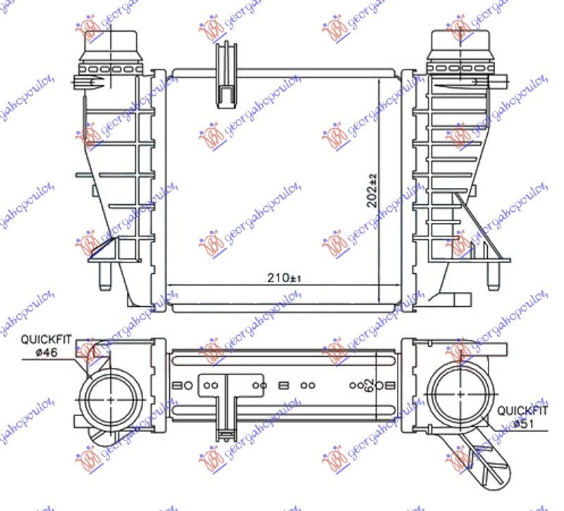 Hladnjak interkulera 1.5 dci dizel (210X202X62)