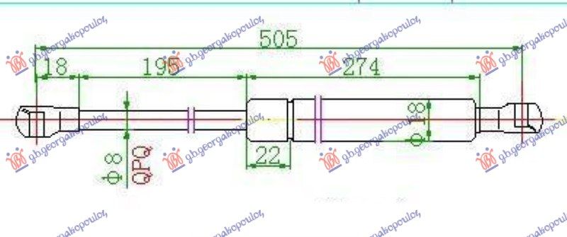 Amortizer gepek vrata karavan (505L-490N)