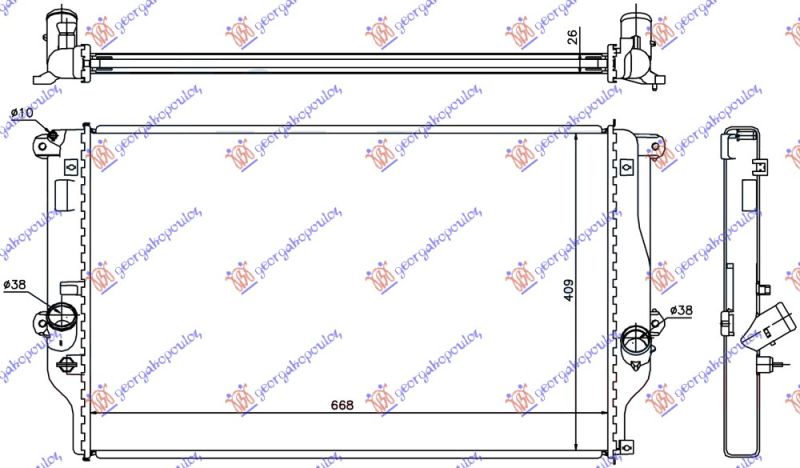 Hladnjak motora 2.2 d4d dizel +/- klima ručni (668X409) (KOYO)