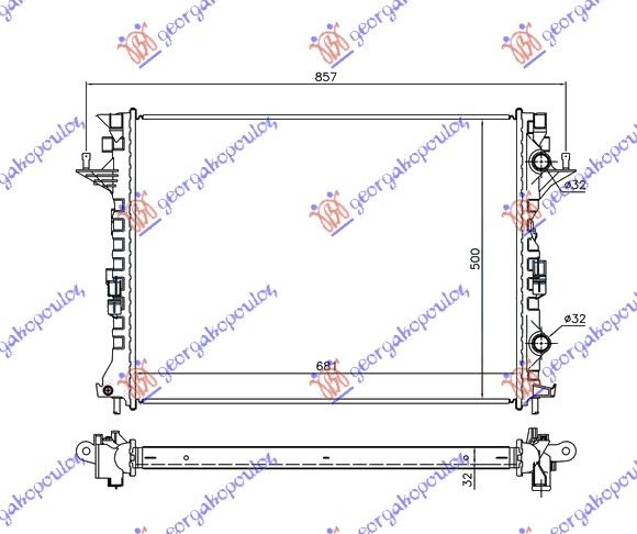 Hladnjak motora 2.0 dci (RUČNI/AUTOMATSKI) / 3.0 dci (RUČNI) dizel (680X500X32)