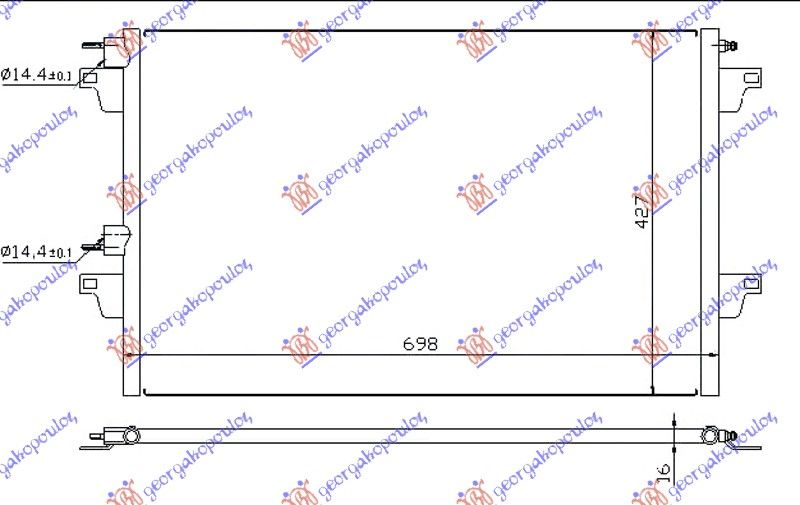 Hladnjak klime benzin-dizel -04 (660×430×16) cijev 14,5/14,5 mm