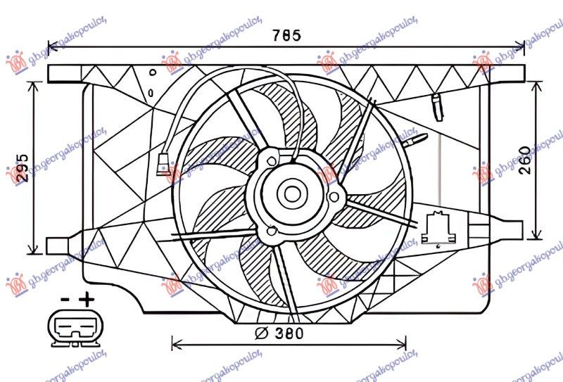 Ventilator hladnjaka komplet 2.2 dizel (380 MM) (2 PIN)