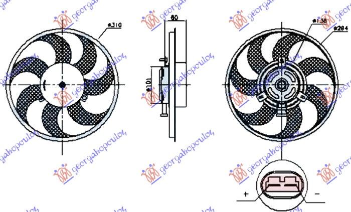 Ventilator hladnjaka benzin-dizel (MOTOR - VENTILATOR) (300 MM) (S KONEKTOREM NA MOTORU)