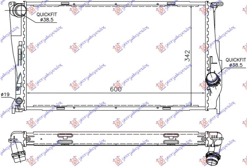 Hladnjak motora 3.0 (135I) benzin ručni – 2.0 (116D–118D–120D–123D) dizel ručni/auto (600X340X32) 1 cijev