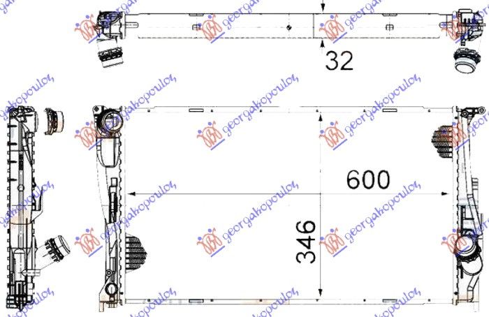 Hladnjak motora 3.0 (135I) benzin ručni – 2.0 (116D–118D–120D–123D) dizel ručni/auto (600X340X32) 1 cijev (MAHLE BEHR)