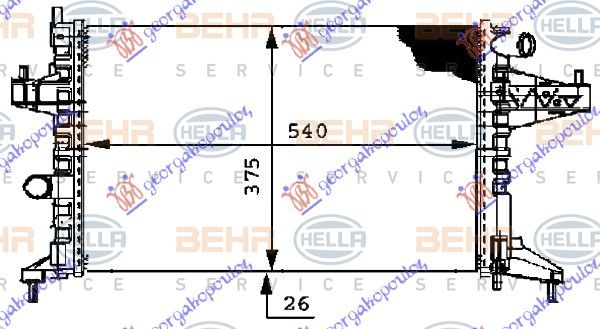 Hladnjak motora 1.4–1.8 ručni +/-klima (54X38) (DIAGONAL) (MAHLE BEHR)