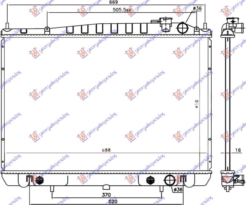 Hladnjak motora benzin 2.4i-16v a/t (45X68.6X1.6)