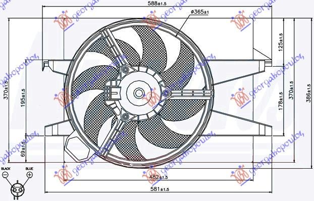 Ventilator hladnjaka komplet benzin-dizel -a/c (OKRUGLI KONEKTOR)