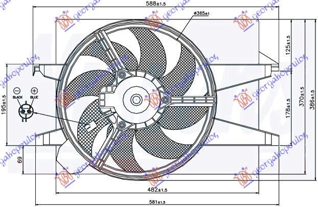 Ventilator hladnjaka komplet benzin-dizel +a/c (OVALNI KONEKTOR)