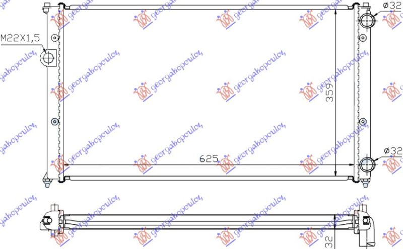 Hladnjak motora 1.6-1.8-2.0 benzin ručni (630X380X34)