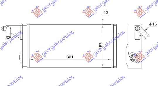 Hladnjak kabine (M) +/-ac (301X157) 89- tip marelli (BEZ PREKIDAČA ZA VODU)