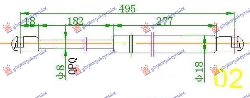 Amortizer gepek vrata 00- (492L-470N)