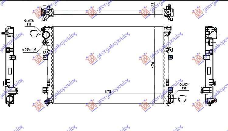 Hladnjak motora 1.9-2.0-2.1 dizel/td (67X44,6) s ventilom
