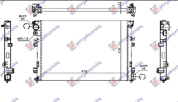 Hladnjak motora 1.9-2.0-2.1 d-td (67X44,6) s ventilom (VALEO CLASSIC)