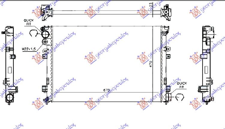 Hladnjak motora 2.0 hdi +/- klima (67X44,6X27) bez ventila (VALEO CLASSIC)