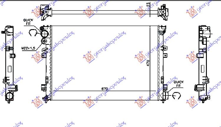 Hladnjak motora 1.9-2.0-2.1 dizel/td (67X44,6) s ventilom (MAHLE BEHR)