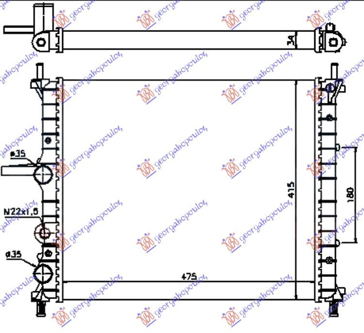 Hladnjak motora 1.6 benzin +/- klima (475X415) (VALEO CLASSIC)