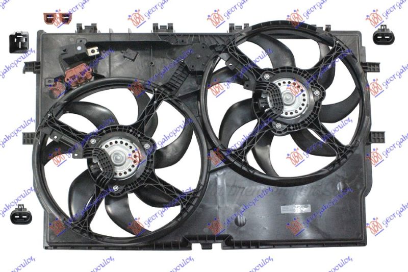 Ventilator hladnjaka komplet dvojni 3.0 benzin - 2.0-2.3-3.0 dizel - a/c (390 MM + 390 MM) (2+2 PINA) (2 OVALNA KONEKTORA)