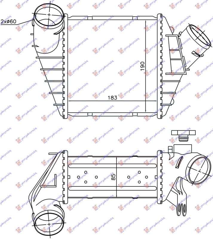 Hladnjak interkulera 1.8t benzin / 1.9 tdi -02 (183X190X85)