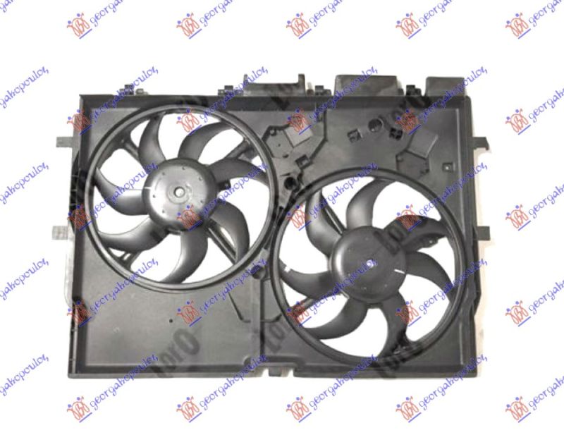 Ventilator hladnjaka komplet dvojni 3.0 benzin - 2.0-2.3-3.0 dizel +/- a/c (390 MM + 390 MM) (2+2 PINA) (1 OVALNI + 1 KVADRATNI KONEKTOR)