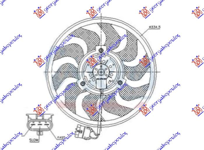 Ventilator hladnjaka (MOTOR + VENTILATOR) 1.6-2.0 turbo benzin - 1.7-1.9 cdti dizel (335 MM) (3 PINA)