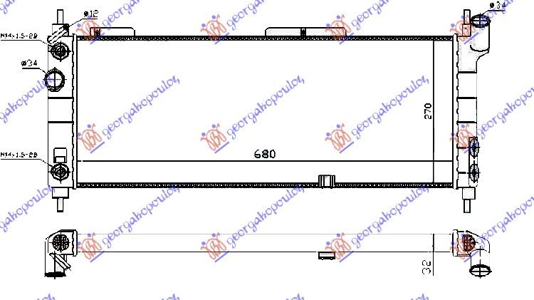 Hladnjak motora 1.4–1.6 + klima automatik (68X28) (DIAGONAL)