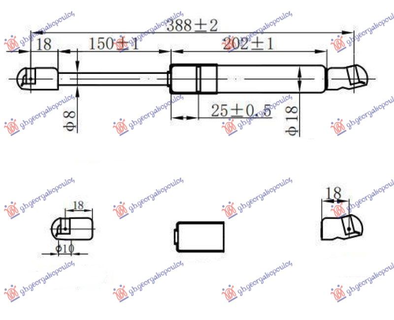 Amortizer gepek vrata 3/5 vrata (387L-350N)
