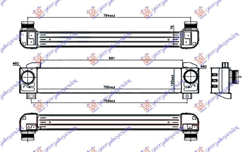 Hladnjak interkulera 1.6 thp benzin (700X120X76)