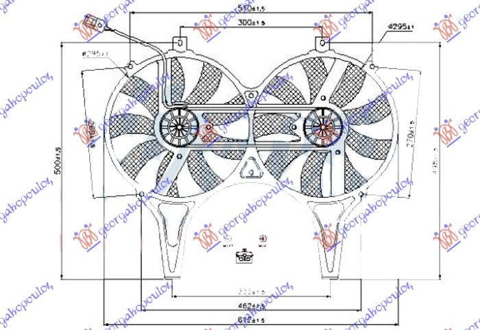 Ventilator klime komplet (BENZIN/DIZEL) (DUPLI) (295/295MM) (2 PIN)