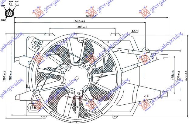Ventilator hladnjaka komplet single +a/c (4 ŽICE)