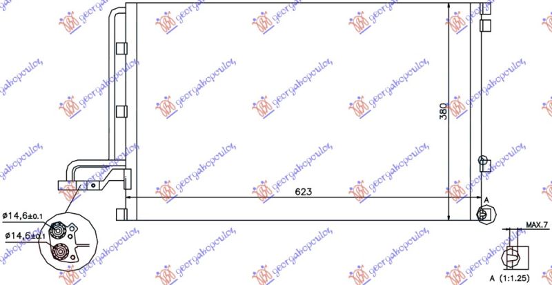 Hladnjak klime benzin/dizel -08 (585×380×16) 14,6 mm mali nosači